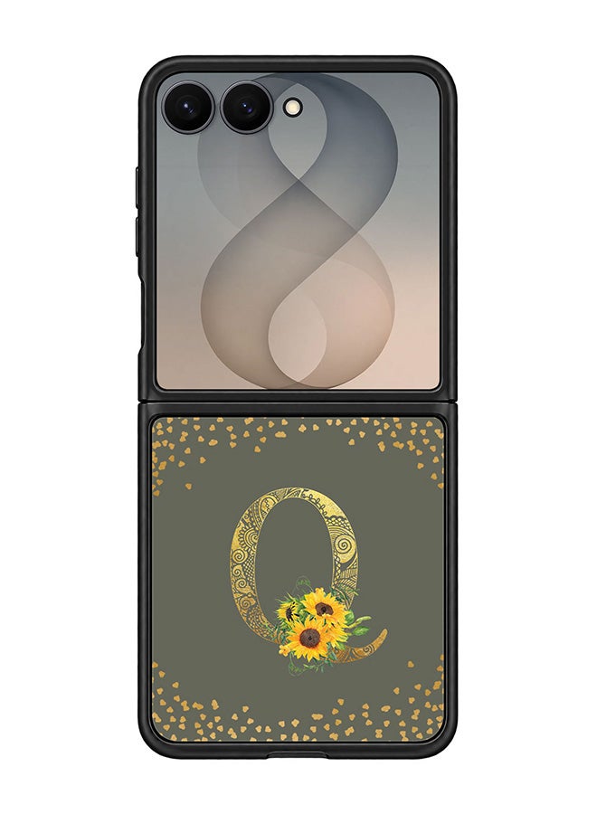 Stylizedd Rugged Case for Samsung Galaxy Z Flip8- Slim Fit Hybrid Rubber Cover Sunflower Monogram - Q (Olive Green)