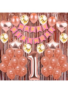 Party Propz Party Propz 1st Birthday Decoration For Baby Girl Gold Rose Combo 34Pcs for Baby Girl 1st Bday Decor/Photo Booth Backdrop Decoration materials/1st Birth Day Party Decor/Stylish Pink White Birtgday Set  - Image 1