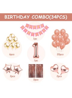 Party Propz Party Propz 1st Birthday Decoration For Baby Girl Gold Rose Combo 34Pcs for Baby Girl 1st Bday Decor/Photo Booth Backdrop Decoration materials/1st Birth Day Party Decor/Stylish Pink White Birtgday Set  - Image 2
