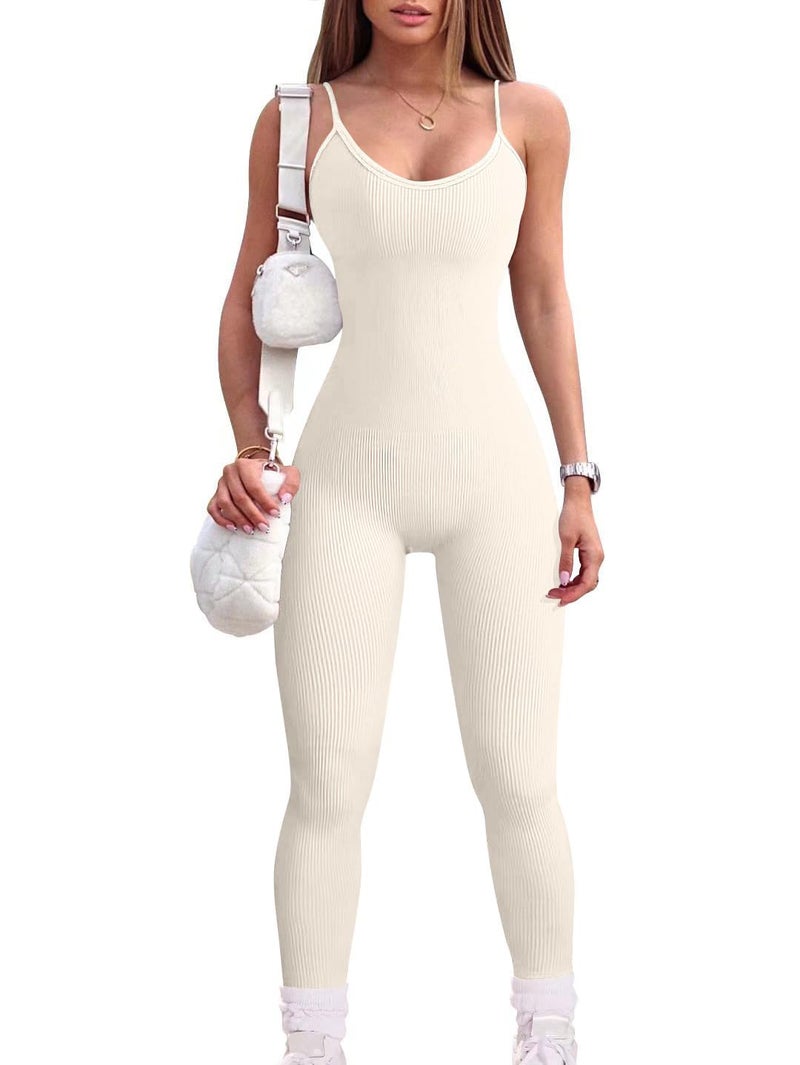 YIOIOIO Women Workout Seamless Jumpsuit Yoga Ribbed Bodycon One Piece Spaghetti Strap Leggings Romper - Image 1