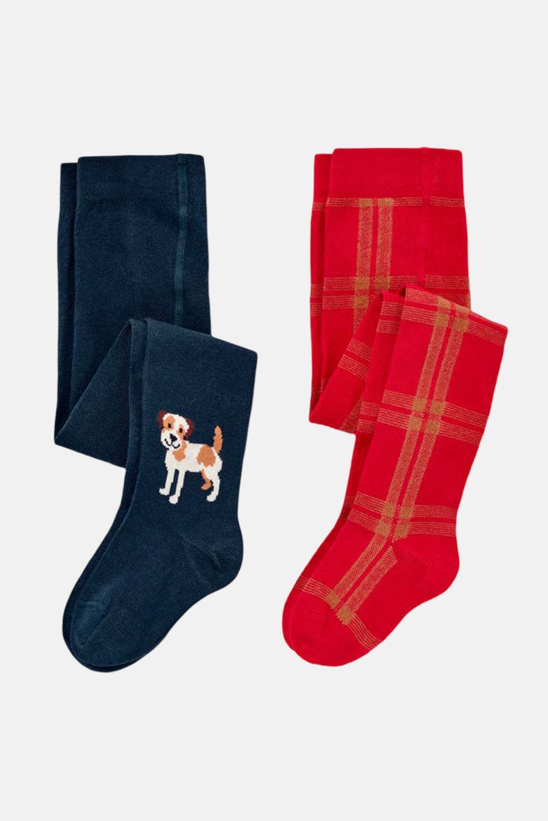 Tchibo Kids Girl 2 Piece Plain Pull On Tights, Navy Blue - Image 2