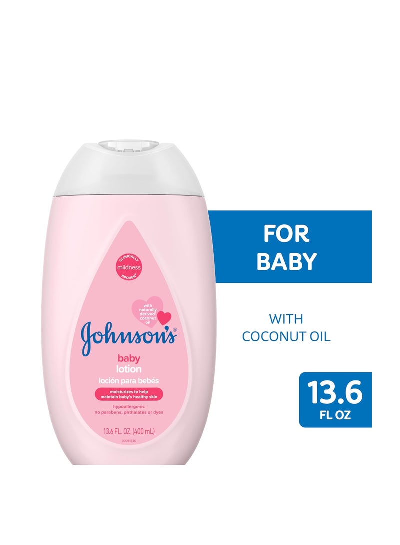 Johnson's Baby Moisturizing Mild Pink Baby Lotion with Coconut Oil for Delicate Baby Skin, Paraben-, Phthalate- & Dye-Free, Hypoallergenic & Dermatologist-Tested, Baby Skin Care, 13.6 Fl. Oz - Image 2