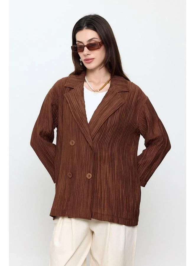 Sherin Brown Striped Dad Fit Jacket.