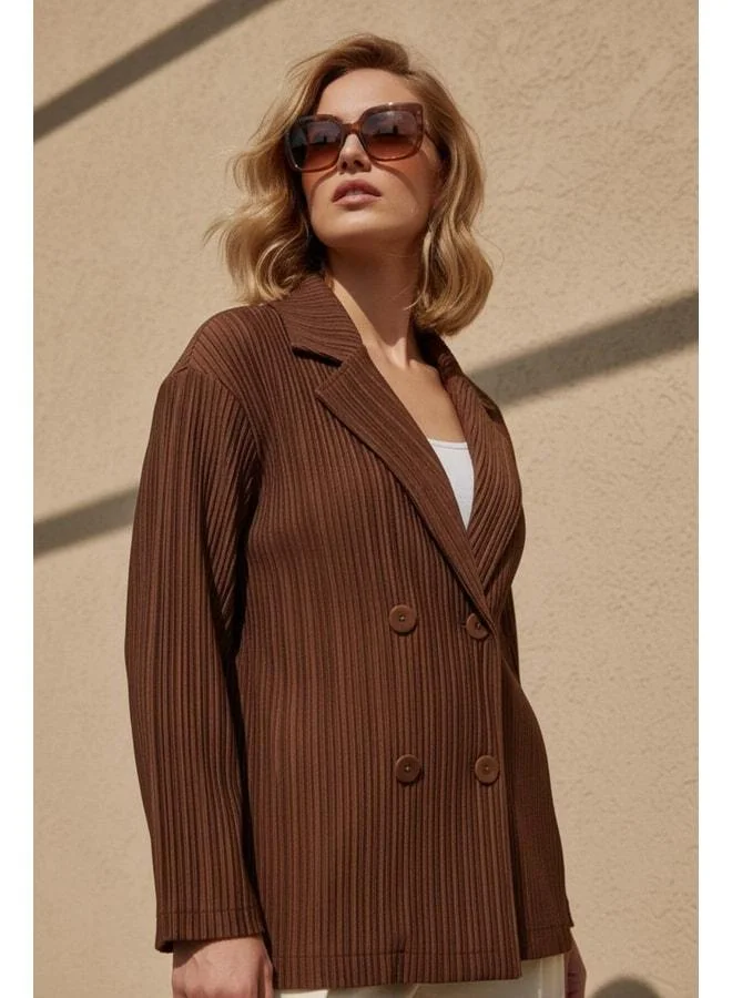 Sherin Brown Striped Dad Fit Jacket.