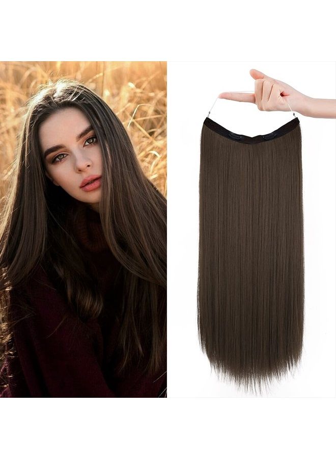 REECHO Invisible Wire Hair Extensions with Transparent Headband Adjustable Size Removable Secure Clips in Straight Secret Hairpiece for Women (18 Inch (Pack of 1), Medium Ash Brown) - Image 1