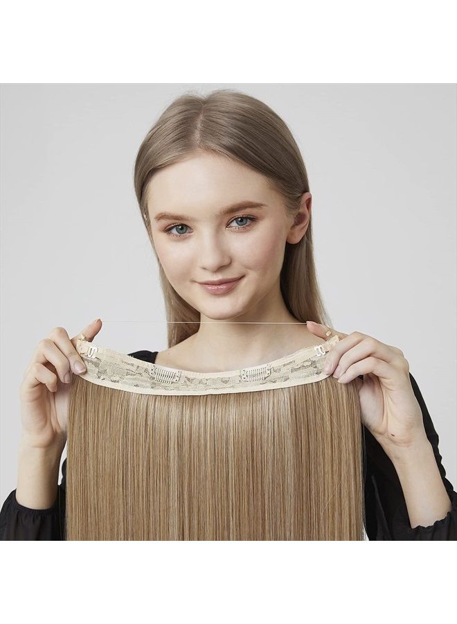 REECHO Invisible Wire Hair Extensions with Transparent Headband Adjustable Size Removable Secure Clips in Straight Secret Hairpiece for Women (18 Inch (Pack of 1), Medium Ash Brown) - Image 4