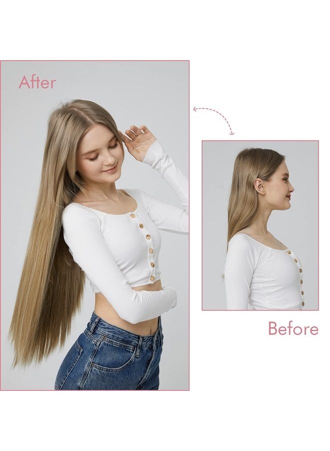 REECHO Invisible Wire Hair Extensions with Transparent Headband Adjustable Size Removable Secure Clips in Straight Secret Hairpiece for Women (18 Inch (Pack of 1), Medium Ash Brown) - Image 5