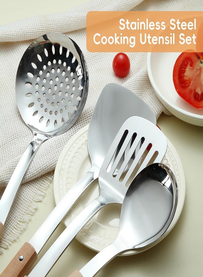 Lazycorner 9pcs Cooking Utensils Set 304 Stainless Steel Kitchen Utensils with Wooden Hanlde Metal Kitchen Utensils Soup Ladle Set Dishwasher Safe Kitchen Essentials Set Kitchen Tool Set, Dishwasher Safe - Image 3
