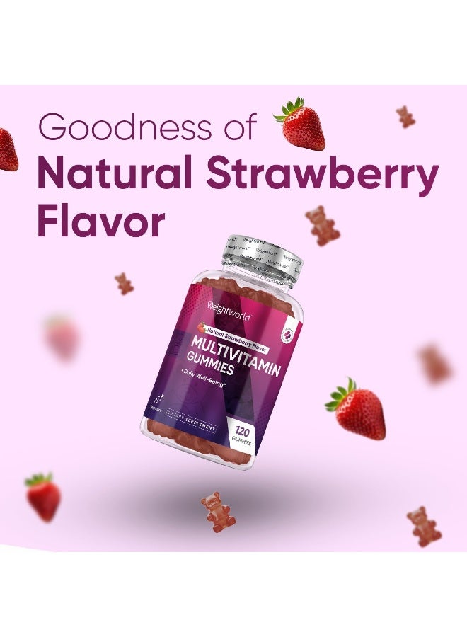 WeightWorld جواهر متعددة الفيتامينات للرجال والنساء - 120 جواهر نباتية متعددة الفيتامينات (إمداد لمدة شهرين) - الفيتامينات والمعادن والعناصر الغذائية الأساسية للرفاهية اليومية - نكهة الفراولة الطبيعية - Image 4