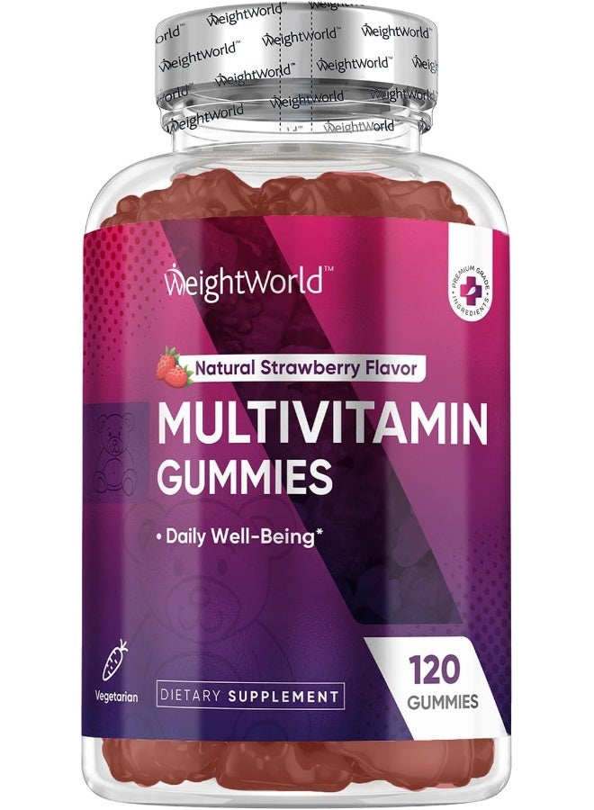 WeightWorld جواهر متعددة الفيتامينات للرجال والنساء - 120 جواهر نباتية متعددة الفيتامينات (إمداد لمدة شهرين) - الفيتامينات والمعادن والعناصر الغذائية الأساسية للرفاهية اليومية - نكهة الفراولة الطبيعية - Image 1