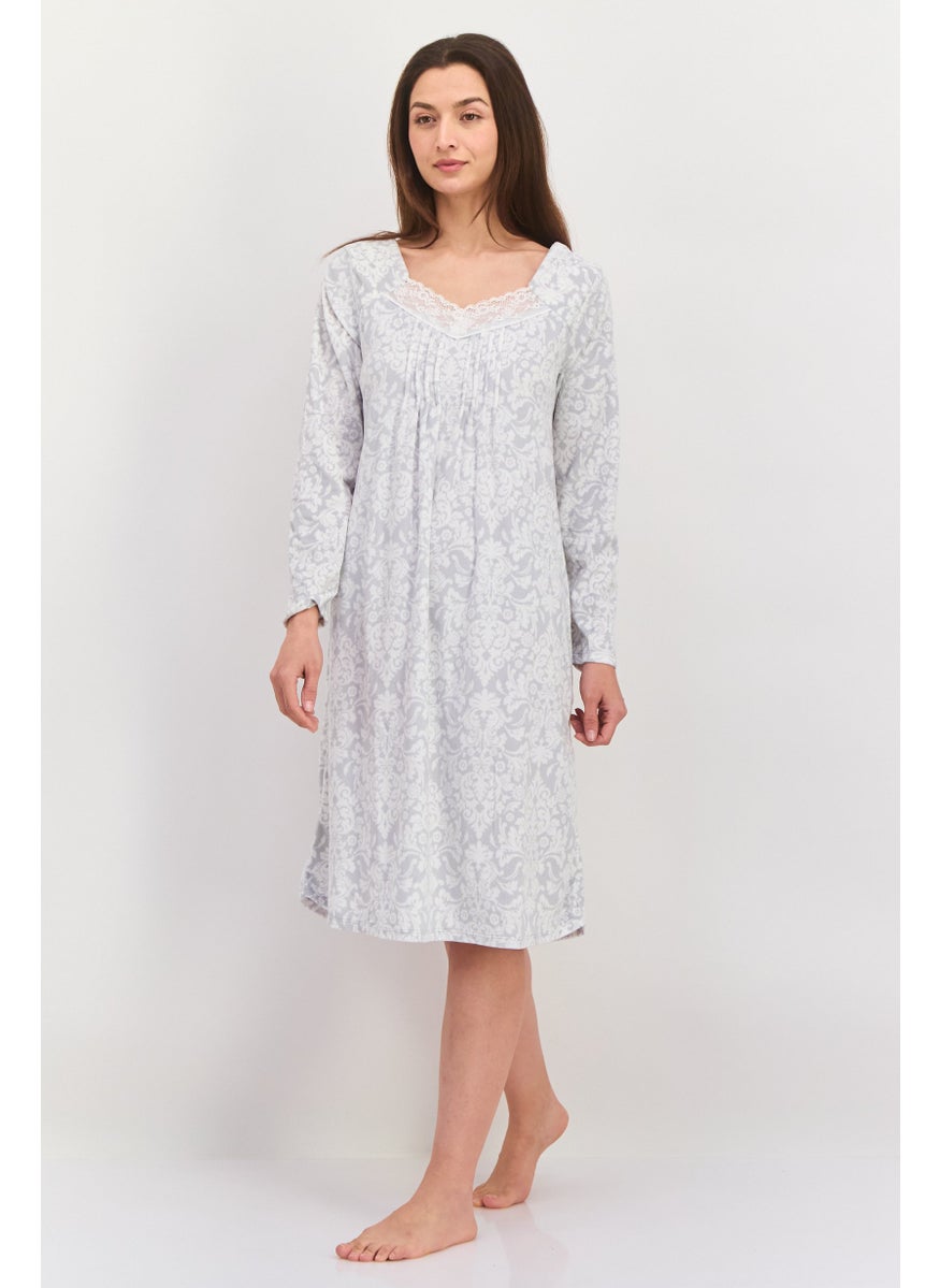 Carole Hochman - Women Allover Print Full Sleeves Sleepwear Dress, Grey - Image 1