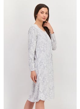 Carole Hochman Women Allover Print Full Sleeves Sleepwear Dress, Grey  - Image 2