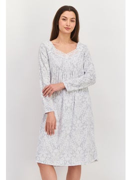 Carole Hochman Women Allover Print Full Sleeves Sleepwear Dress, Grey  - Image 1