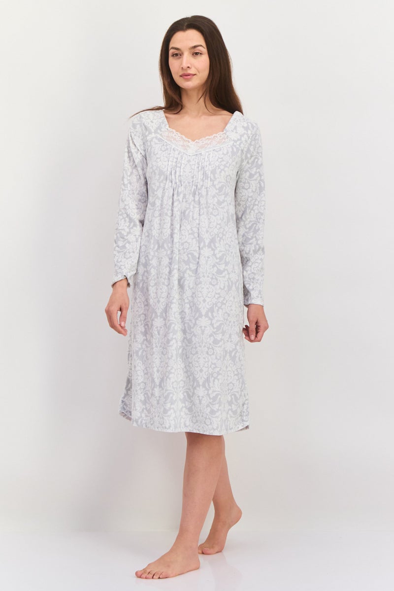 Carole Hochman Women Allover Print Full Sleeves Sleepwear Dress, Grey - Image 4