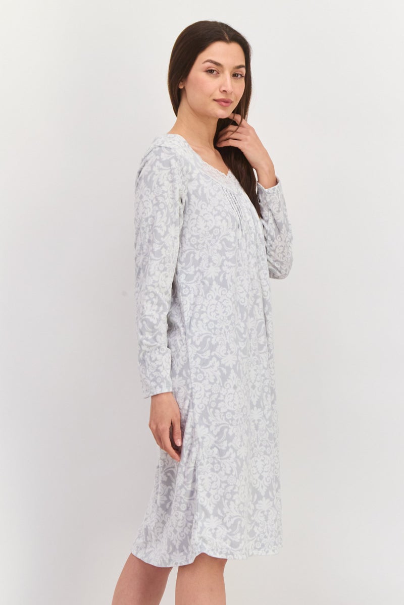 Carole Hochman Women Allover Print Full Sleeves Sleepwear Dress, Grey - Image 2