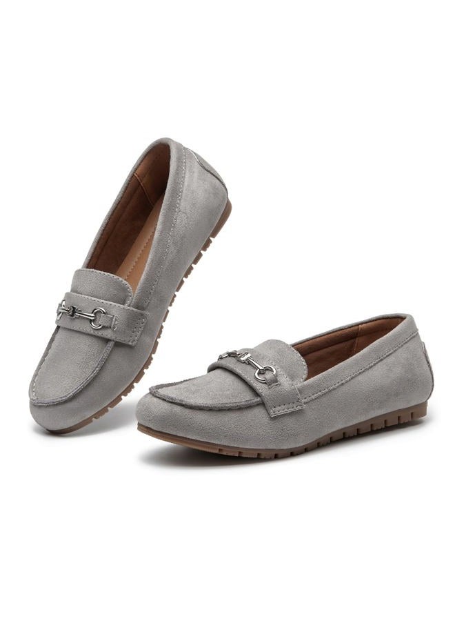 BGSTGUDS Women's Wide Loafers Shoes Cute Dressy Shoes Ladies Comfort Slip Ons Work Shoes, Grey Suede, 6 Wide - Image 3