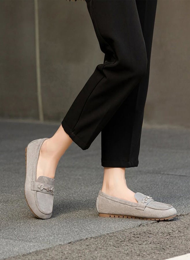 BGSTGUDS Women's Wide Loafers Shoes Cute Dressy Shoes Ladies Comfort Slip Ons Work Shoes, Grey Suede, 6 Wide - Image 2