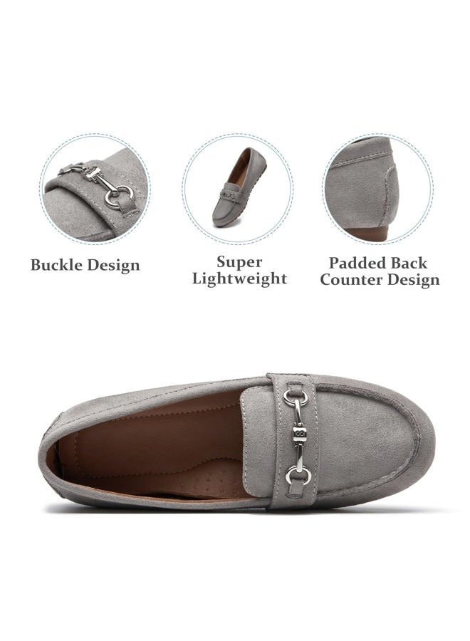 BGSTGUDS Women's Wide Loafers Shoes Cute Dressy Shoes Ladies Comfort Slip Ons Work Shoes, Grey Suede, 6 Wide - Image 5