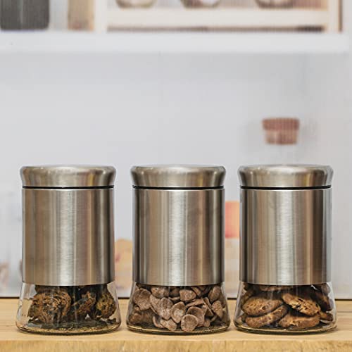 WRINGO 850ML Glass Food Storage Airtight tea coffee sugar containers for Kitchen Storage Container with Lid for tea coffee & Sugar, Dry Fruit jars, Storage Box, Set of 3 (WR-11), Silver - Image 2