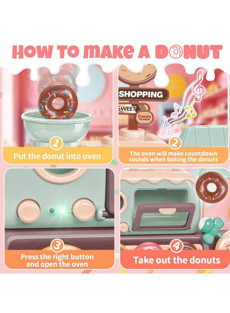 Excefore Pretend Play Cash Register Toy Set Supermarket Vending Machine with Play Money, Sound and Credit Card Play Food Sets for Kids Kitchen with Donut Warm Lights and Music Gift for Boys Girls Ages 3+ - Image 5