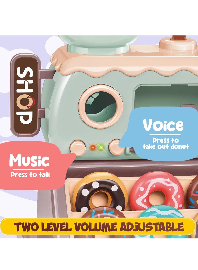 Excefore Pretend Play Cash Register Toy Set Supermarket Vending Machine with Play Money, Sound and Credit Card Play Food Sets for Kids Kitchen with Donut Warm Lights and Music Gift for Boys Girls Ages 3+ - Image 4