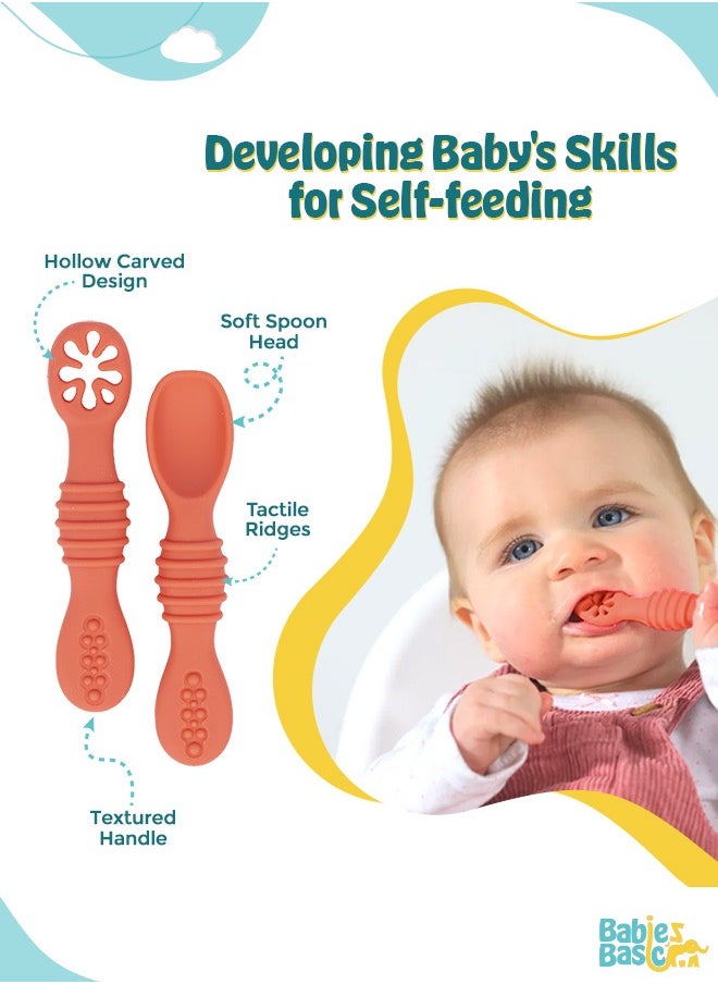 Babies Basic - Soft Tip Bpa Free Silicone First Stage Training Spoon With Masher- Pink - Image 1