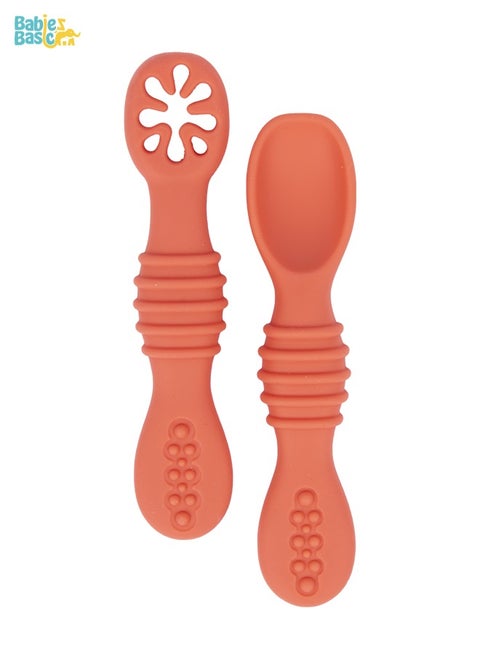 Soft Tip Bpa Free Silicone First Stage Training Spoon With Masher- Pink