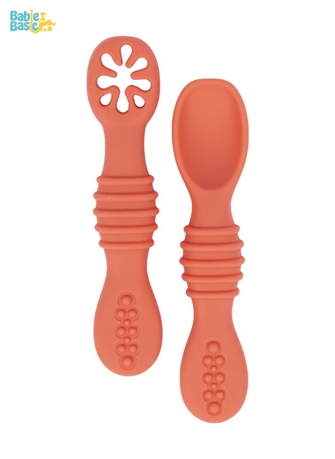 Babies Basic - Soft Tip Bpa Free Silicone First Stage Training Spoon With Masher- Pink - Image 1