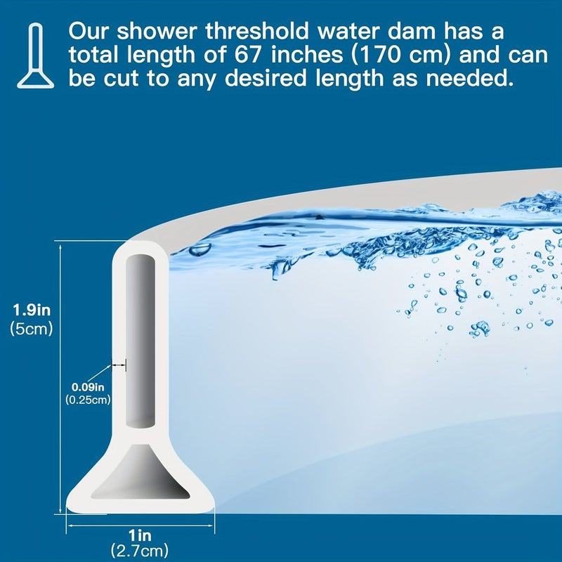 200cm Transparent Silicone 2 Inch High Shower Threshold Waterproof Wall Self Adhesive Foldable Splash Guard For Bathroom Kitchen Wet Dry Separation - Image 3