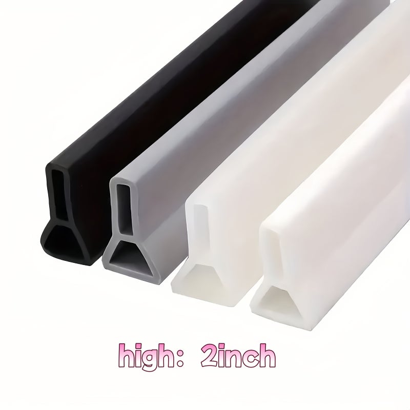 200cm Transparent Silicone 2 Inch High Shower Threshold Waterproof Wall Self Adhesive Foldable Splash Guard For Bathroom Kitchen Wet Dry Separation - Image 1