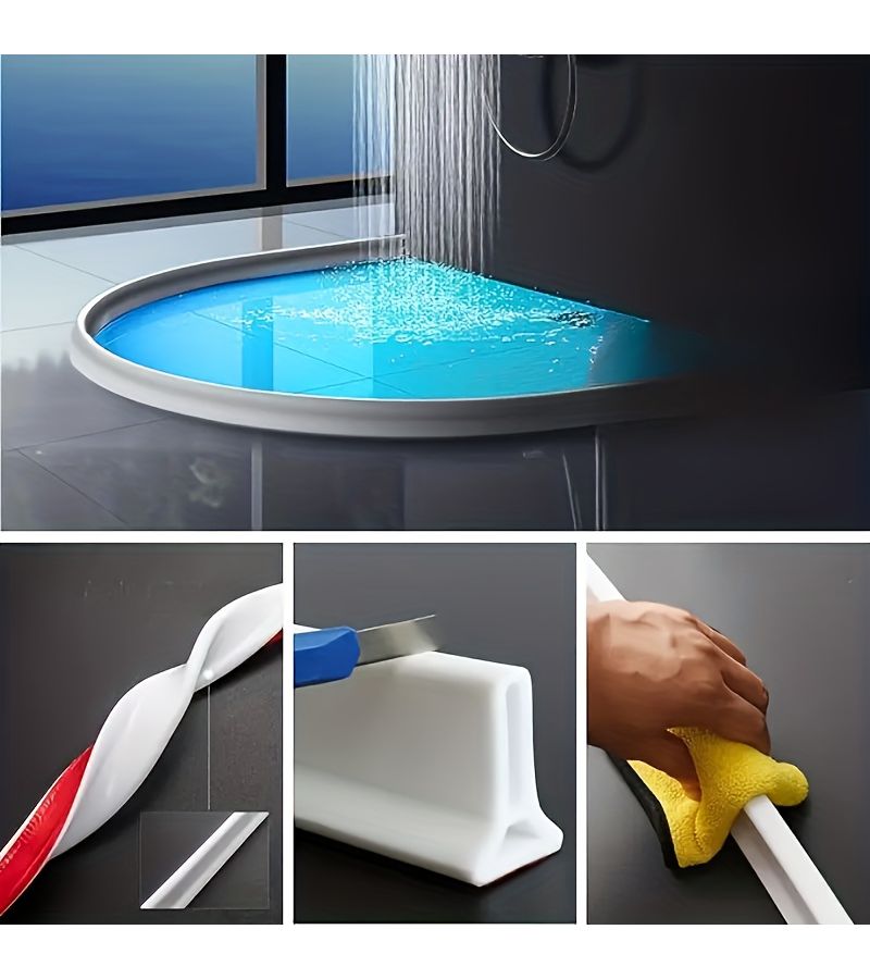 200cm Transparent Silicone 2 Inch High Shower Threshold Waterproof Wall Self Adhesive Foldable Splash Guard For Bathroom Kitchen Wet Dry Separation - Image 5