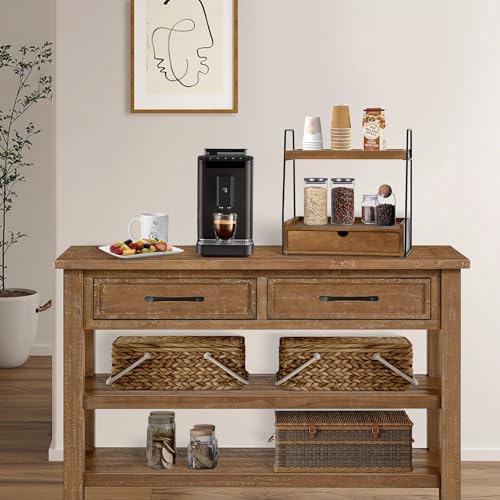 dreampossible 2-Tier Bathroom Organizer Countertop with Drawer, Wood Counter Organizer for Bathroom Decor, Sink Shelf for Vanity Storage, Makeup Tray for Perfume Skincare, Spice Rack Bedroom Kitchen Corner - Image 4