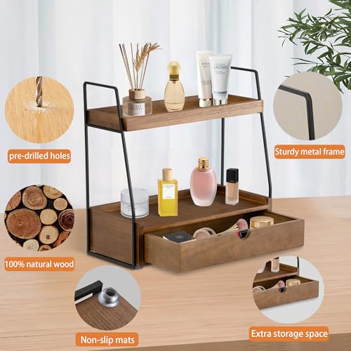 dreampossible 2-Tier Bathroom Organizer Countertop with Drawer, Wood Counter Organizer for Bathroom Decor, Sink Shelf for Vanity Storage, Makeup Tray for Perfume Skincare, Spice Rack Bedroom Kitchen Corner - Image 5