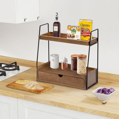 dreampossible 2-Tier Bathroom Organizer Countertop with Drawer, Wood Counter Organizer for Bathroom Decor, Sink Shelf for Vanity Storage, Makeup Tray for Perfume Skincare, Spice Rack Bedroom Kitchen Corner - Image 2