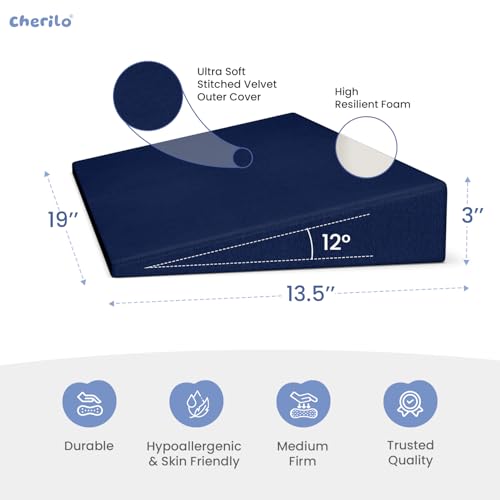 Cherilo Half Size Elevated Wedge Pillow for Baby Crib & Mattress, Helps to Elevate Baby for Acid Reflux, Colic, GERD, Heat Burn & Vomiting -19" x 13.5" x 3" - with Removable Velvet Cover - Navy Blue - Image 4