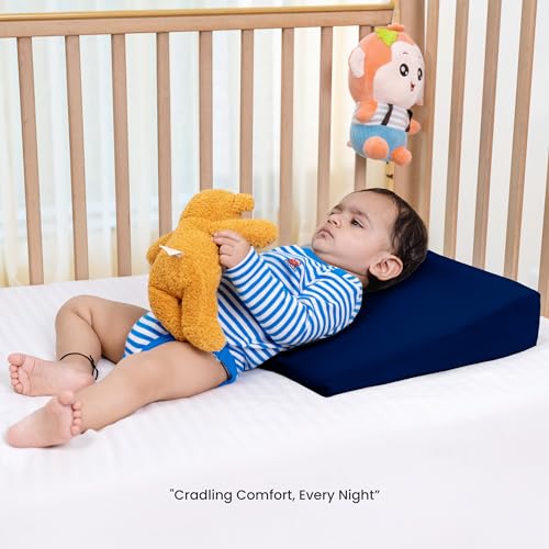 Cherilo Half Size Elevated Wedge Pillow for Baby Crib & Mattress, Helps to Elevate Baby for Acid Reflux, Colic, GERD, Heat Burn & Vomiting -19" x 13.5" x 3" - with Removable Velvet Cover - Navy Blue - Image 2
