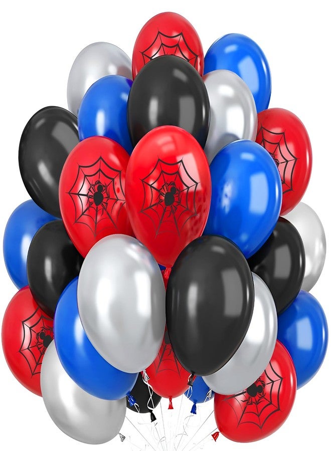 iNINGER Red Blue Black Balloons,50pcs 12inch Black Red Blue Silver latex Balloon,Spider Web Printed Balloons for Boys Girls Halloween Party Decorations Birthday Supplies - Image 1
