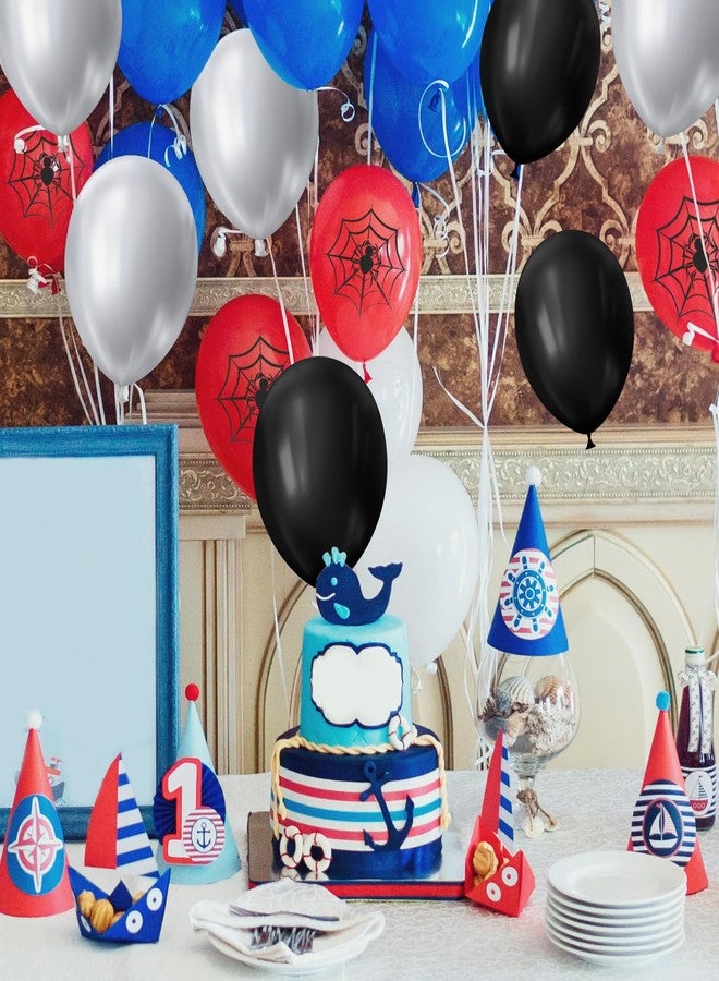iNINGER Red Blue Black Balloons,50pcs 12inch Black Red Blue Silver latex Balloon,Spider Web Printed Balloons for Boys Girls Halloween Party Decorations Birthday Supplies - Image 5