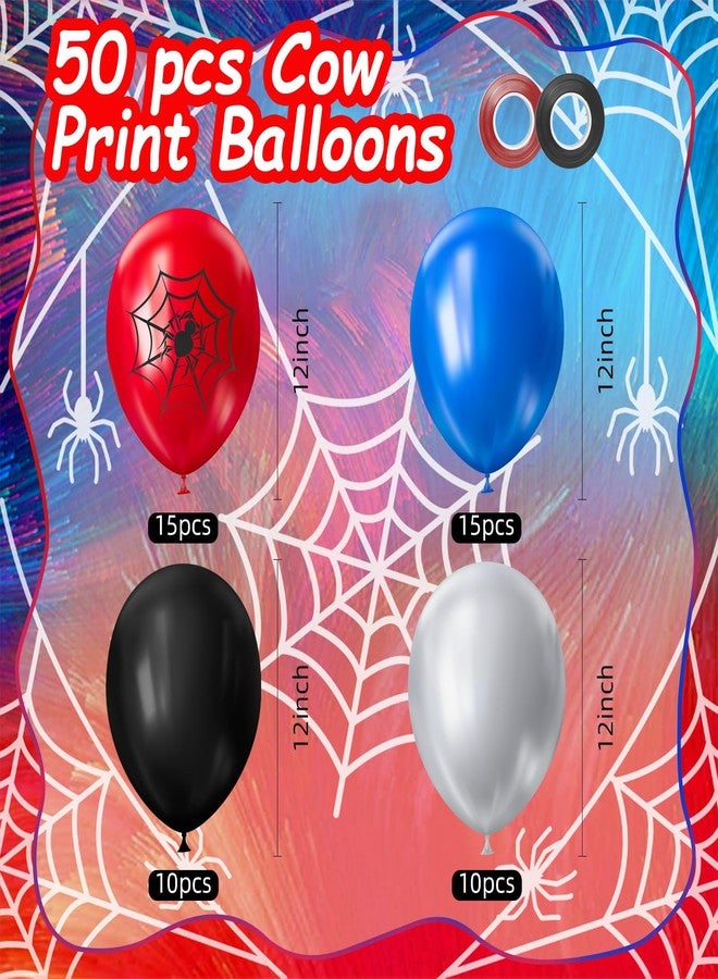 iNINGER Red Blue Black Balloons,50pcs 12inch Black Red Blue Silver latex Balloon,Spider Web Printed Balloons for Boys Girls Halloween Party Decorations Birthday Supplies - Image 2
