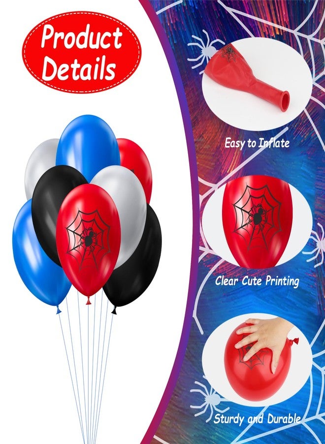 iNINGER Red Blue Black Balloons,50pcs 12inch Black Red Blue Silver latex Balloon,Spider Web Printed Balloons for Boys Girls Halloween Party Decorations Birthday Supplies - Image 3