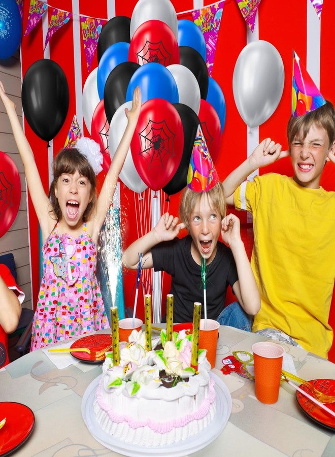 iNINGER Red Blue Black Balloons,50pcs 12inch Black Red Blue Silver latex Balloon,Spider Web Printed Balloons for Boys Girls Halloween Party Decorations Birthday Supplies - Image 4