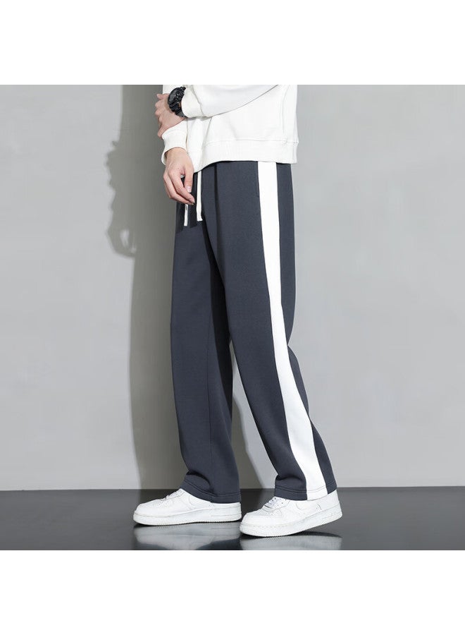 Foss Phil Men's Pants, Autumn And Winter Loose-fit Striped Casual Trousers, Draping Wide-leg Straight Pants, Men's Clothing, 323 Dark Gray, Size L - Image 5