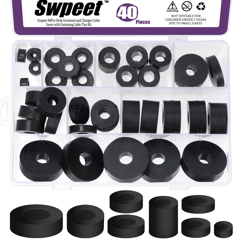 Swpeet 40Pcs 8 Sizes Round Spacer Assortment Kit 678101520mm Anti Vibration Black Rubber Washers Kit Neoprene Spacer Multi Purpose Thick Rubber Grommets for Home and Car Accessories - Image 2