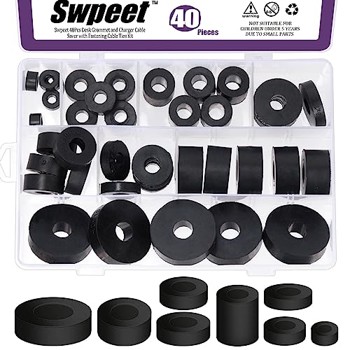 Swpeet 40Pcs 8 Sizes Round Spacer Assortment Kit 678101520mm Anti Vibration Black Rubber Washers Kit Neoprene Spacer Multi Purpose Thick Rubber Grommets for Home and Car Accessories - Image 1