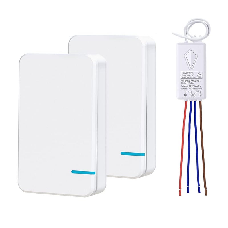 Thinkbee 3 Way Wireless Switch and Receiver Kit, Dual Remote Control, No Wiring, No WiFi Needed, Waterproof Wireless Panel Switches for House Lamp Led (2 Switches and 1 Receiver Included) - Image 1