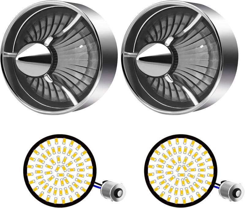 FATECIM 2" 1156 LED Turn Signal Amber Light Bulb with Turbine Smoke Lens for Harley Motorcycles - Image 1