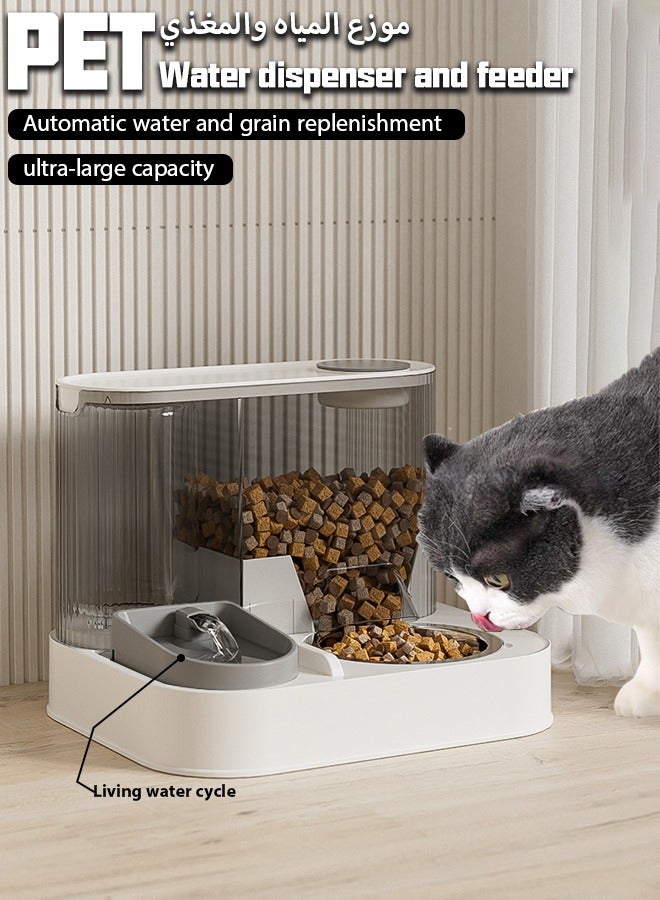 Pet food dispenser, automatic pet feeder，Cat Dog Food Feeder and Water Dispenser Set, Automatic Feeding Machine Cat Bowl Dog Bowl，Plug in with live water circulation system integrated feeder for pet - Image 1