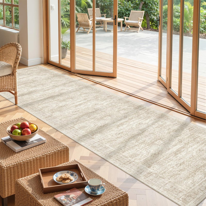Restydon Long Bathroom Rugs Runner - Washable Runner Rugs for Hallway 2x10, Ultra-Thin Soft Kitchen Carpet Runner, Anti Slip Backing Runner Rugs for Entrance, Bedroom, Living Room(2'x10', Beige/Ivory) - Image 3