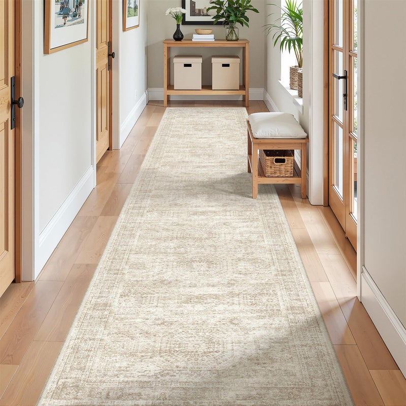 Restydon Long Bathroom Rugs Runner - Washable Runner Rugs for Hallway 2x10, Ultra-Thin Soft Kitchen Carpet Runner, Anti Slip Backing Runner Rugs for Entrance, Bedroom, Living Room(2'x10', Beige/Ivory) - Image 1