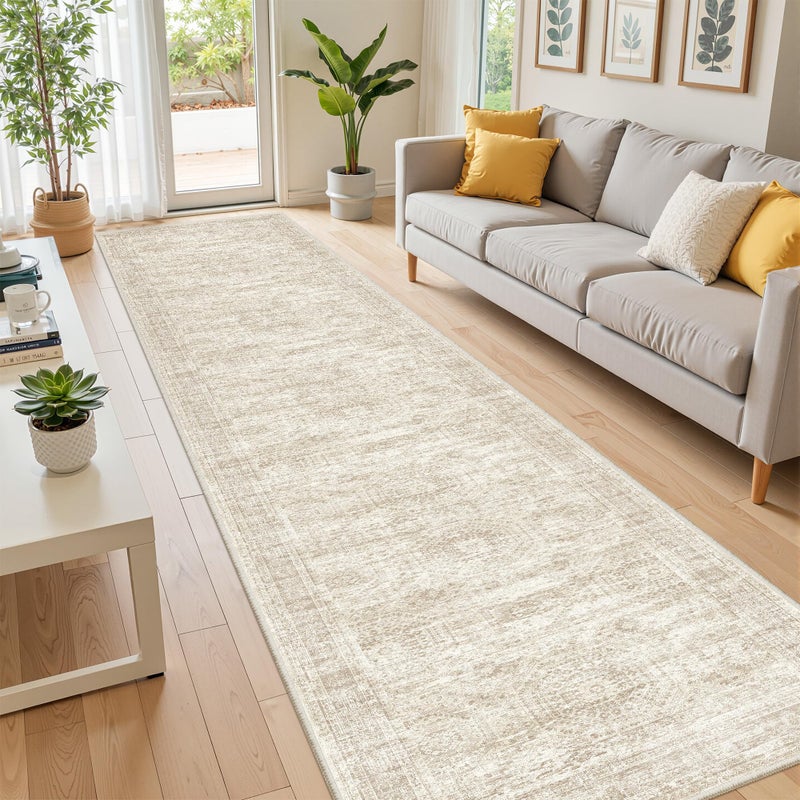 Restydon Long Bathroom Rugs Runner - Washable Runner Rugs for Hallway 2x10, Ultra-Thin Soft Kitchen Carpet Runner, Anti Slip Backing Runner Rugs for Entrance, Bedroom, Living Room(2'x10', Beige/Ivory) - Image 2